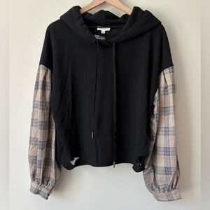 Dance & Marvel Plaid Sleeve Black Hoodie